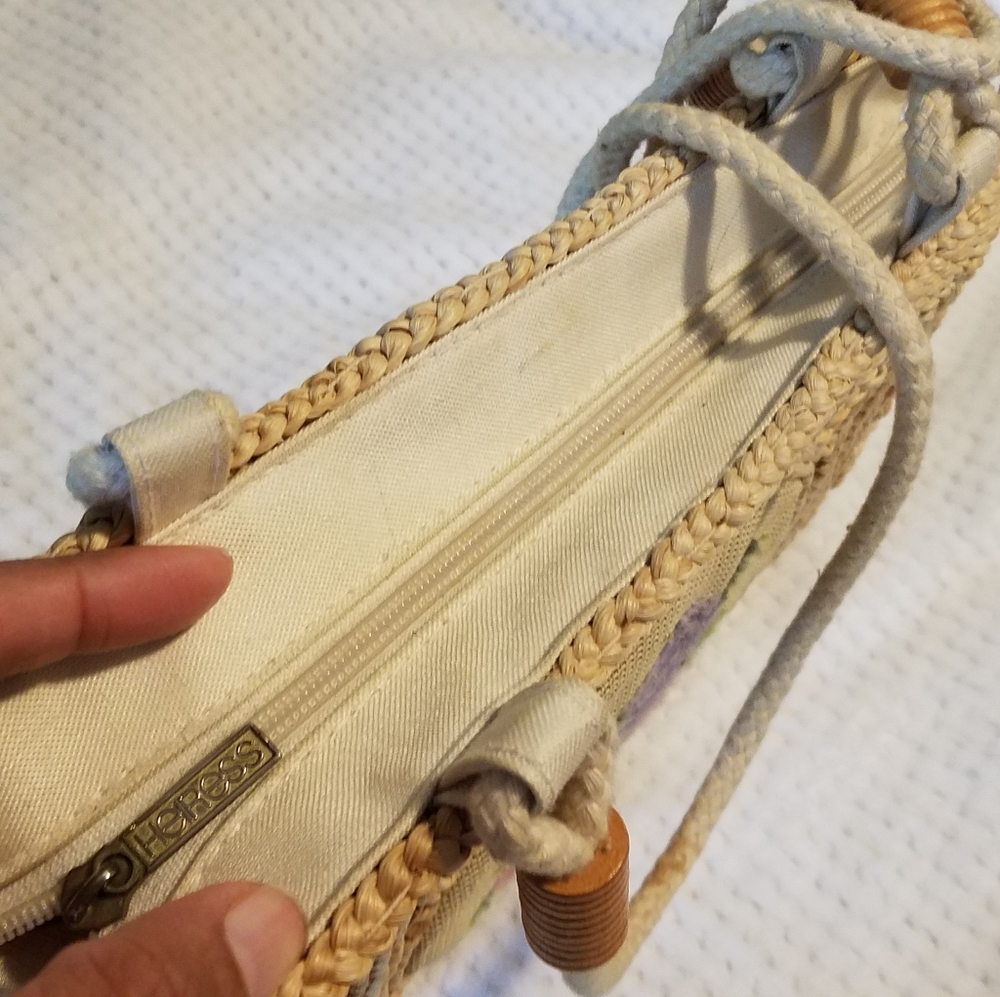 Vintage Heiress straw woven tan shoulder floral bag wn - Picture 4 of 14
